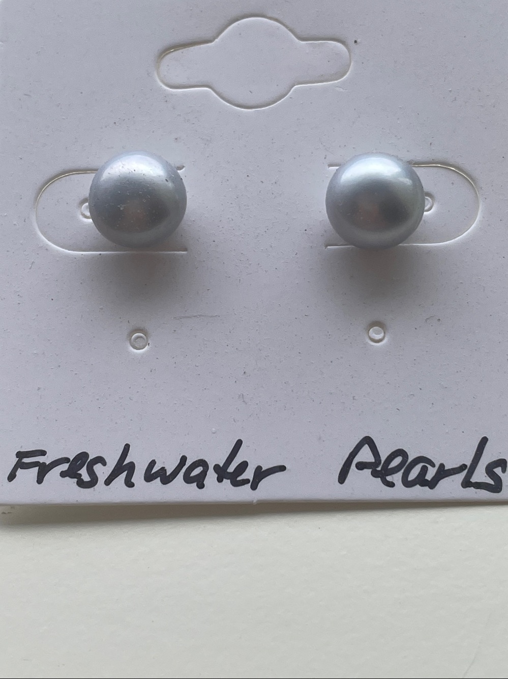 Freshwater Pearl Stud Earrings in Light Gray Bright White 8mm